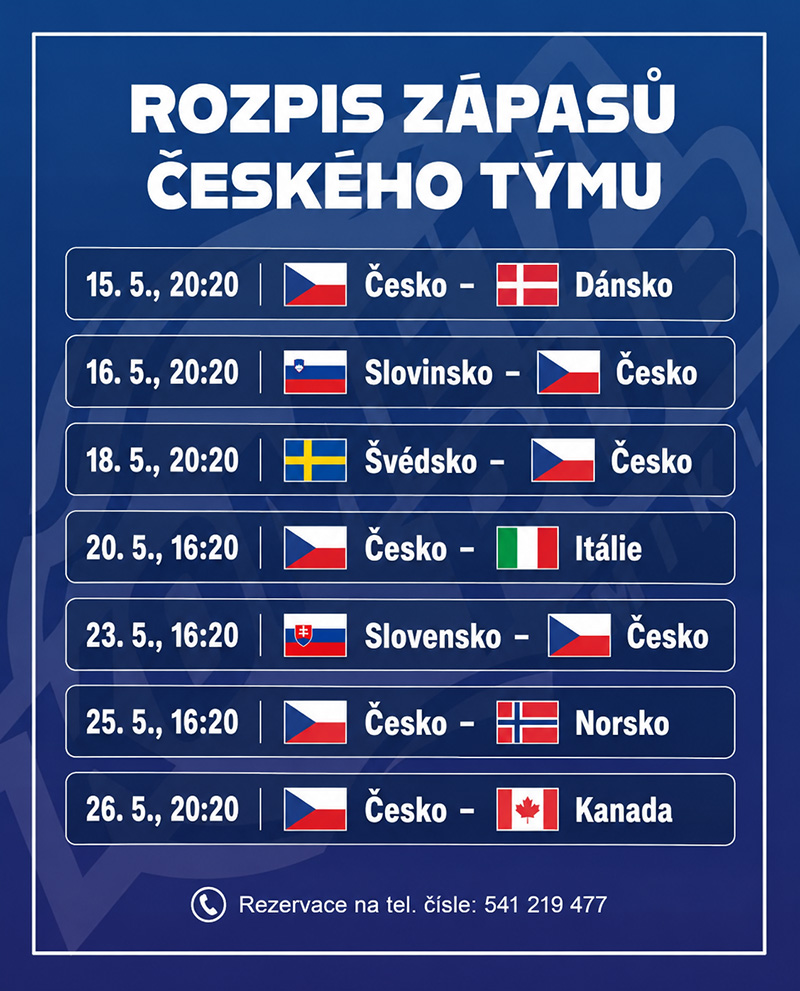 Mistrovství světa v ledním hokeji 2026 - rozpis zápasů českého týmu